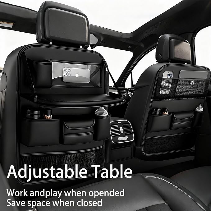 Car Seat Organizers,Multi-functional Back Seat Protectors, Storage Pouches, and Tray Holders (for Cars, Kids, Seat Back and Rear Seats)（Leather 1 Pcs）