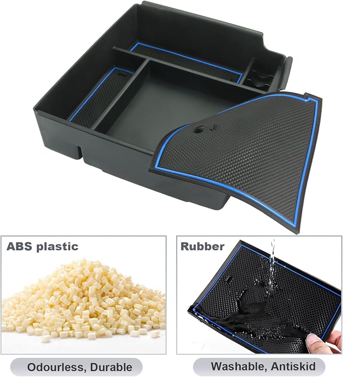 SKTU for 2022-2024 2025 2026 Kia Carnival Center Console Organizer 2022-2024 2025 2026 Carnival Accessories Insert ABS Materials Tray 2024 2025 2026 Carnival Console Tray with Coin and USB Hole (Blue)