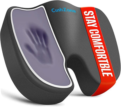 CushZone Seat Cushion, Office Chair Cushions, Car Seat Cushion, Non-Slip Sciatica & Back Coccyx Tailbone Pain Relief Chair Pad, Memory Foam Pillow for Computer Desk, Wheelchair, Driving(Grey)