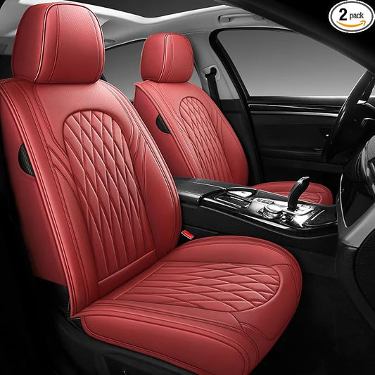 WELLDO Nappa Faux Leather Car Seat Covers Full Set, Burgundy | Waterproof, Non-Slip Seat Protector, 0.28in Thickened Cushion, Airbag Compatible, Universal for Cars SUV Truck Pickup