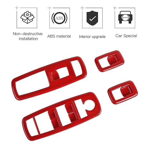 JeCar Window Lift Switch Cover Interior Button Trim Kit for Jeep Grand Cherokee 2011-2020 & Jeep Cherokee 2014-2020, Red