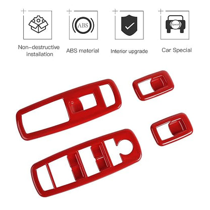 JeCar Window Lift Switch Cover Interior Button Trim Kit for Jeep Grand Cherokee 2011-2020 & Jeep Cherokee 2014-2020, Red