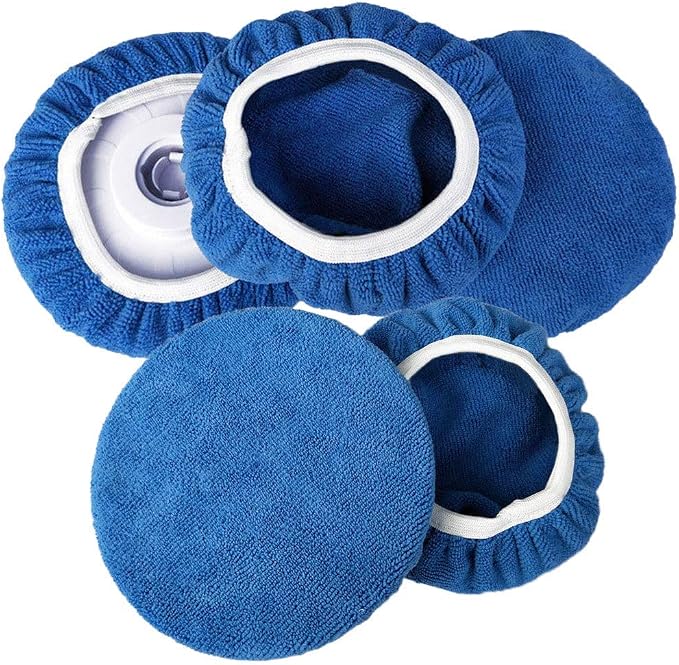 ZYTC Car Polishing Waxing Sleeve Polisher Pad Bonnet Microfiber Pad Soft Pack of 5 (Dark Blue, 7"-8")