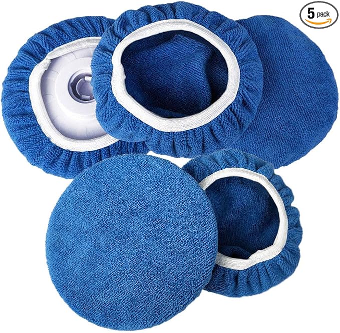 ZYTC Car Polishing Waxing Sleeve Polisher Pad Bonnet Microfiber Pad Soft Pack of 5 (Dark Blue, 5"-6")