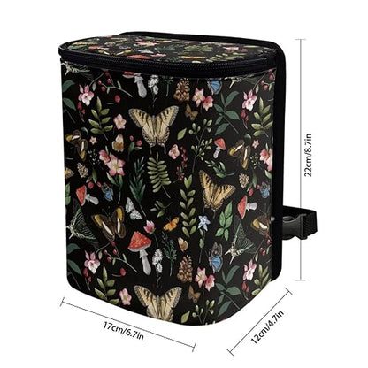 Talayituse Mushroom Butterfly Flower Print Car Trash Bin, Large Size Auto Trash Can Adjustable Portable Garbage Can with Lid, Vehicle Hanging Bag for Headrest Front Back Seat