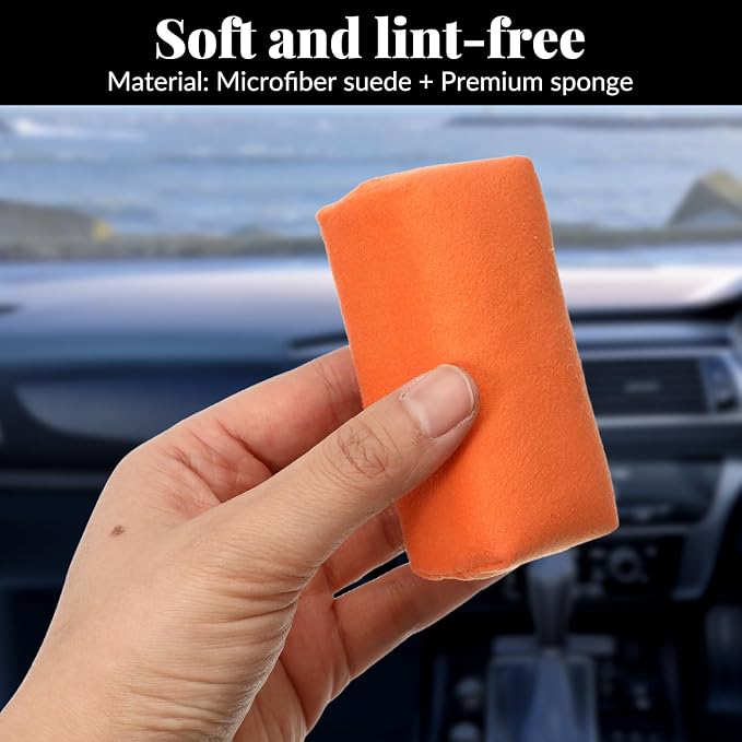 Suede Microfiber Applicator Pad, Car Detailing Suede Sponge Applicator Ceramic Coating Sponge Pad Multi-Purpose Wax Applicators Pads for Car Applying Wax Sealants Other Conditioners (6PCS)