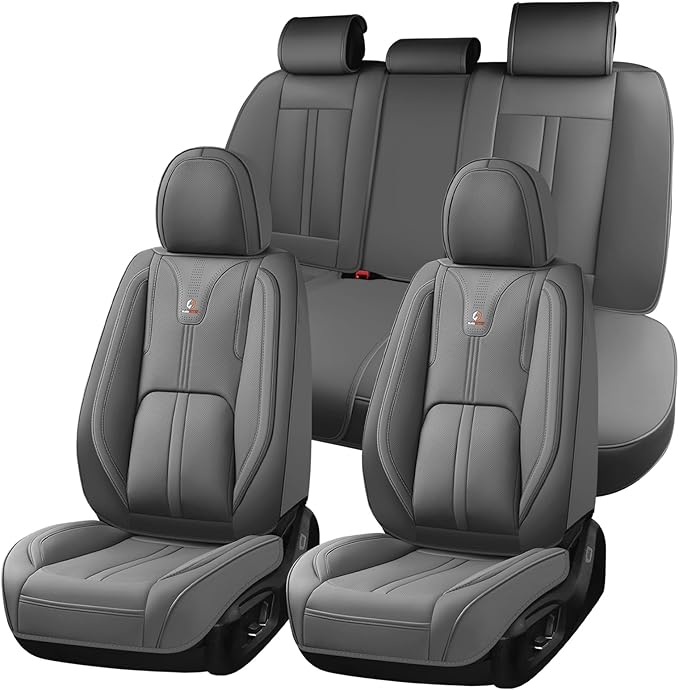 Huidasource Gray Seat Covers Luxury Nappa Leather, Car Seat Cover with Velcro Adjustable, Airbag, Lumbar Support, Cooling and Heating, Seat Covers for Universal Fit for Most Cars SUV Trucks, Gray