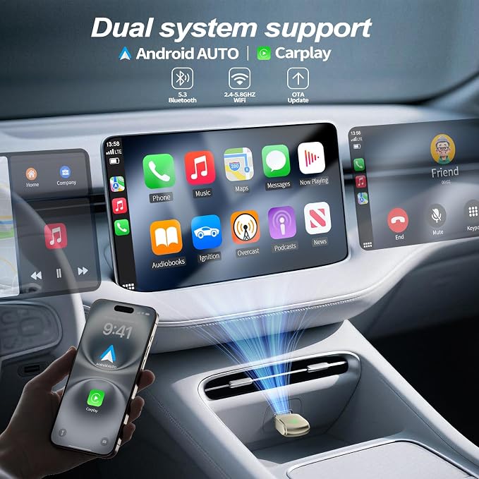 Mini Wireless CarPlay Adapter 2025 Upgrade – Dual-Band WiFi & Bluetooth 5.3, Plug & Play Car Dongle, Auto Connect, Compact Design, OTA Update, Compatible with Cars 2016+ Wired CarPlay/Android Auto