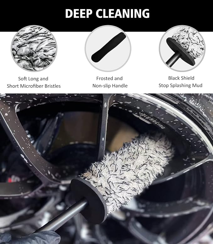 YeewayVeh Wheel Cleaning Kit, 5Pack Bendable Wheel Cleaning Brush and Microfiber Rim Cleaner Brush, Tire Dressing Applicator and Car Detailing Brush for Wheel Care and Cleaning Kit, Red