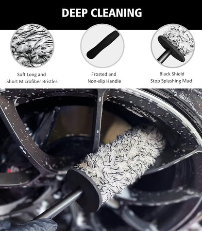 YeewayVeh Wheel Cleaning Kit, 5Pack Bendable Wheel Cleaning Brush and Microfiber Rim Cleaner Brush, Tire Dressing Applicator and Car Detailing Brush for Wheel Care and Cleaning Kit, Red