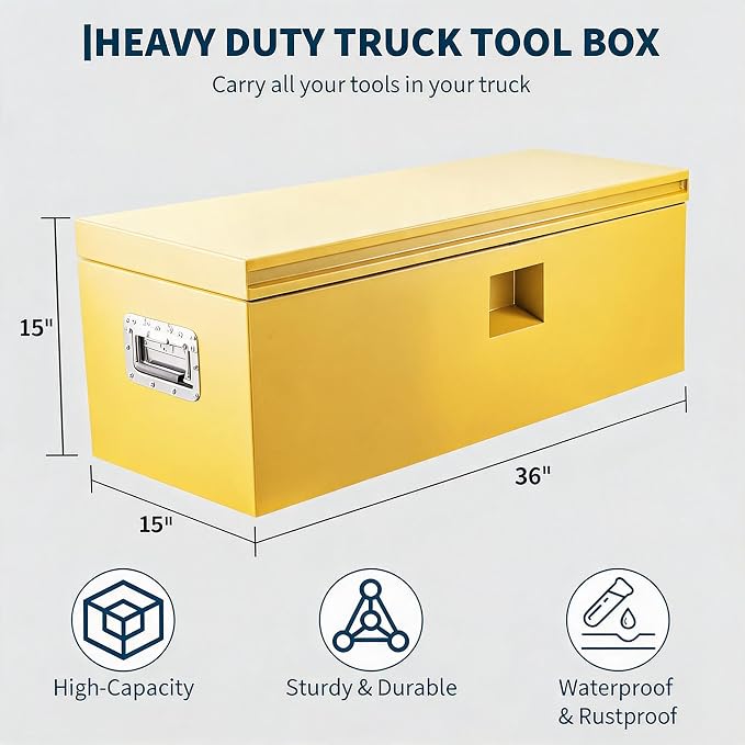 IDEALHOUSE Truck Bed Tool Box and Trailer Tongue Box - 30" Black Steel Storage Chest for Pickup Trucks, RVs, Trailers, Vans,36"x 15"x 15"