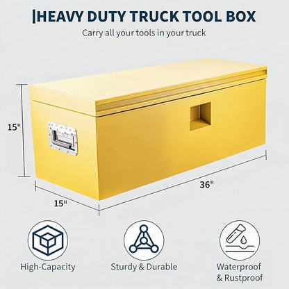 IDEALHOUSE Truck Bed Tool Box and Trailer Tongue Box - 30" Black Steel Storage Chest for Pickup Trucks, RVs, Trailers, Vans,36"x 15"x 15"