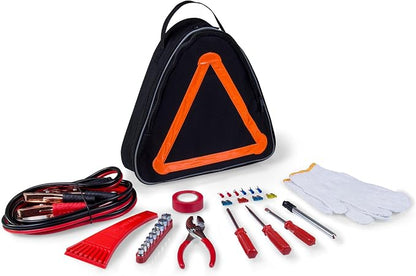 ONIVA - a Picnic Time Brand Roadside Emergency Car Kit, Auto Vehicle Safety Road Side Assistance with Jumper Cables and Car Tool Kit, (Black with Orange Accents)