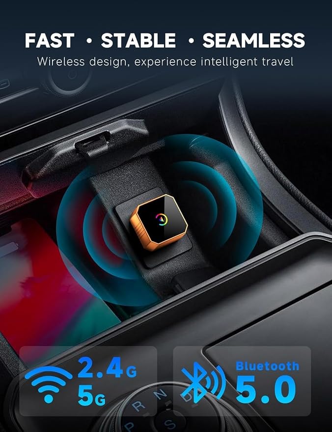 2026 Wireless CarPlay Adapter for iPhone ＆ Android Auto Mini Wired to Wireless Apple Car Play Adapter Plug & Play Compatible for iPhone iOS 10+ Android 11+ with After 2016 Cars