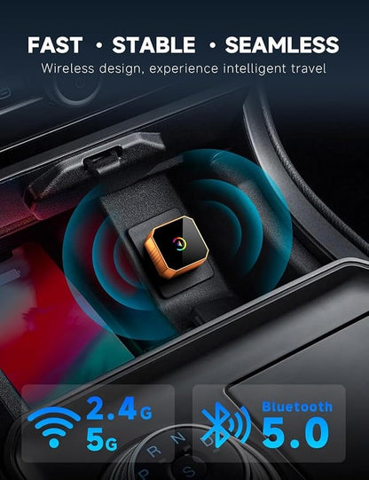 2026 Wireless CarPlay Adapter for iPhone ＆ Android Auto Mini Wired to Wireless Apple Car Play Adapter Plug & Play Compatible for iPhone iOS 10+ Android 11+ with After 2016 Cars