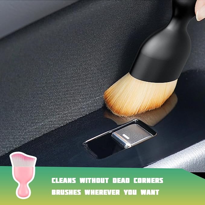 Car Interior Detailing Brush, Curved Soft Bristles Vehicle Removal Dust Collectors, Scratch-Free Automotive Cleaning Tool Accessories, Universal for Truck SUV Sedan (Pink Handle/White Bristle)