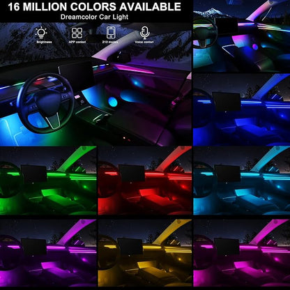 Dreamcolor Acrylic Interior Car LED Strip Light with Wireless APP, Dual Zone RGB 22 in 1 with 175 inches 600 LEDs Fiber Optic Ambient Lighting Kits, Music Sync Neon LED Strip for Car Accessories