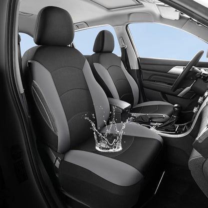 HChengkikz Car Seat Covers Full Set, Waterproof Neoprene Car Seat Covers, Airbag Compatible, Universal Fit for Most Sedans, SUVs, Trucks (Black + LightGray)
