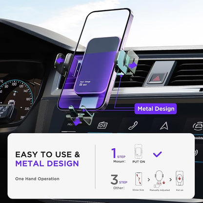 Wireless Car Charger,【7 Colored LED Backlit】 15W Auto Clamping Phone Mount Holder fit for iPhone 15 14 13 12 Mini Pro Max 11 XR XS X, Samsung Galaxy S23 Ultra S22 S21+ S10+ Note 20, etc - Green