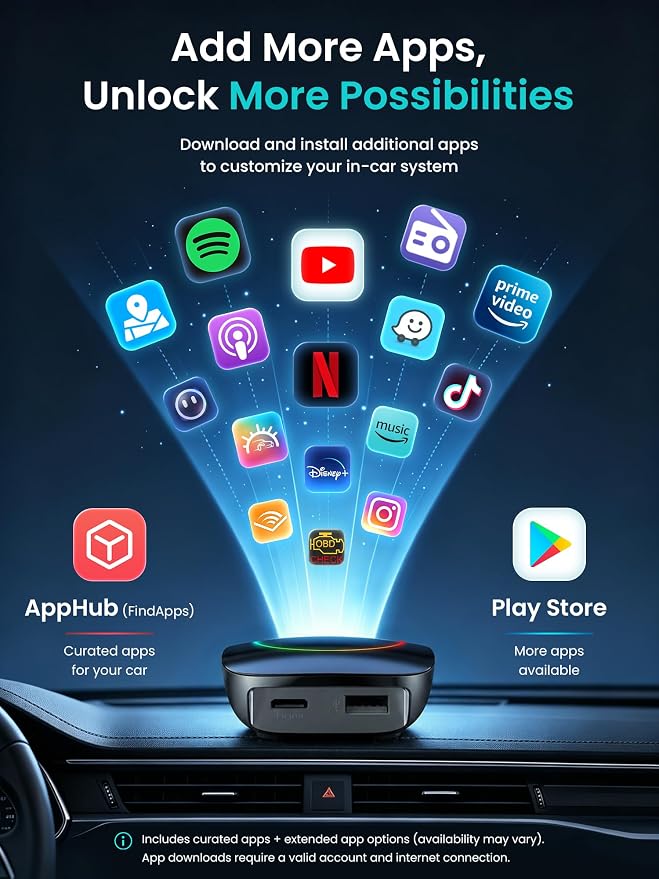 Wireless Carplay Adapter ATOTOOUT Magic AI Box - Wireless Android Auto Adapter, Support for YouTube, Netflix, TikTok, HDMI Output, Dual Wi-Fi AI-Powered, OTA, CB4DT-BK