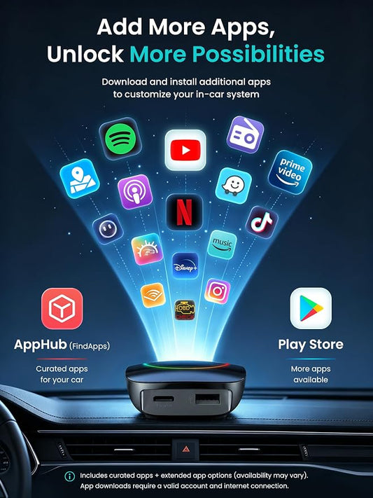 Wireless Carplay Adapter ATOTOOUT Magic AI Box - Wireless Android Auto Adapter, Support for YouTube, Netflix, TikTok, HDMI Output, Dual Wi-Fi AI-Powered, OTA, CB4DT-BK