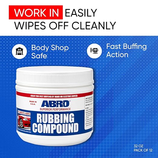 ABRO Rubbing Compound 32 oz — Heavy-Cut Car Scratch Remover & Buffing Compound for Oxidized Paint, Light Scratches, Scuffs, Swirl Marks & Auto Detailing