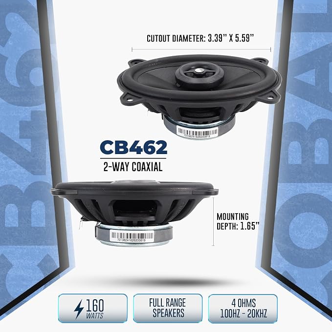 ORION Cobalt Series CB462 4x6” 2-Way Coaxial Car Speakers, 160W, 4 Ohms, Full Range, Enhanced Bass, Polypropylene Cone & Butyl Rubber Surround, Easy Install (Pair)