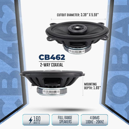 ORION Cobalt Series CB462 4x6” 2-Way Coaxial Car Speakers, 160W, 4 Ohms, Full Range, Enhanced Bass, Polypropylene Cone & Butyl Rubber Surround, Easy Install (Pair)