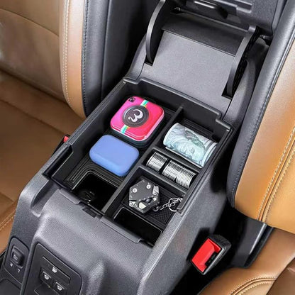 EDBETOS 2025 Upgrade Center Console Organizer for Ford Bronco 2025 4-Door Console Insert Tray Full Size Bronco Secondary Armrest Storage Box w/Coin Holder (Not for 2-Door & Bronco-Sport)