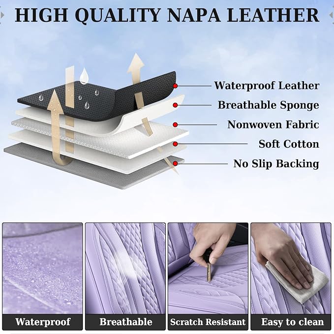 Coverado Purple Car Seat Covers, Back Car Seat Cover, Leather Seat Cover, 3-Pieces Car Seat Cushion, Luxury Seat Cover Seat Protector Universal Fit Most Cars Trucks SUV