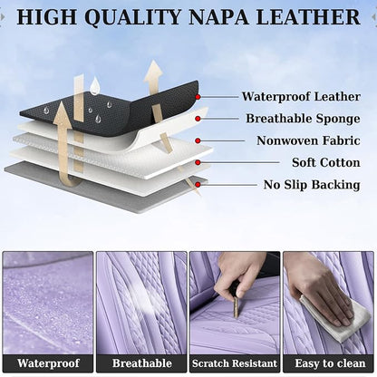 Coverado Purple Car Seat Covers, Back Car Seat Cover, Leather Seat Cover, 3-Pieces Car Seat Cushion, Luxury Seat Cover Seat Protector Universal Fit Most Cars Trucks SUV