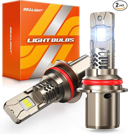 SEALIGHT 9007 Light Bulb, 1000% Brighter 6500K White 9007 LED Lights, 70000Hrs Long Lifespan with Cooling Fan, 3 Min Plug-N-Play, No Adapter Need, Pack of 2