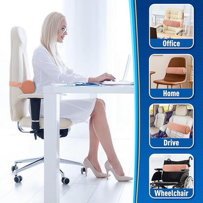 Lumbar Roll Support Pillow for Office Chair, Car, Gaming Chair, Memory Foam Back Cushion with Washable Cover for Relieving Back Pain & Improving Posture, Large,Pink