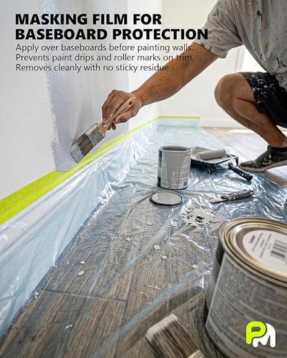 Pre-Taped Masking Film for Painting(2 Rolls) - 22" x 66'Painters Plastic Sheeting with Tape and Drape, Painters Drop Cloth for Automotive & Home, Cover for Walls/Floors/Windows/Cars Protection
