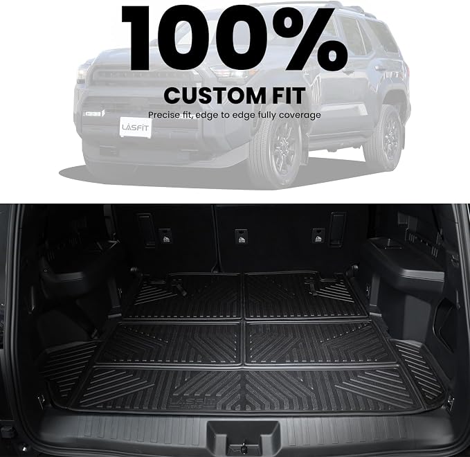 LASFIT Cargo Mat&Backrest Mat for Toyota 4Runner 2025-2026 (Only Fit 7-Seats), All Weather TPE Custom Fit Easy Clean Durable No-Curling Cargo Liner for 6th gen 4 Runner Cargo Mat, Black