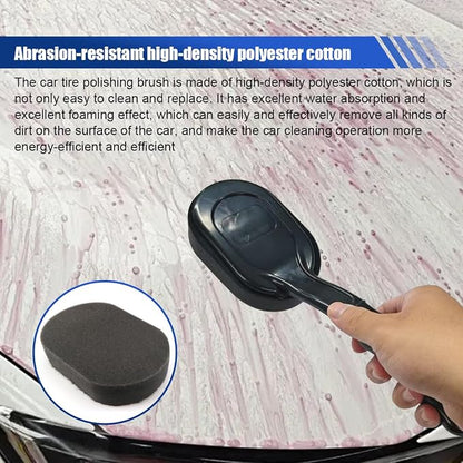 Tire Shine Applicator Brush, High-Density Sponge Tire Dressing Applicator Pad with Curved Long Handle, Multipurpose Detachable Car Detailing Cleaning Accessories (2PCS)