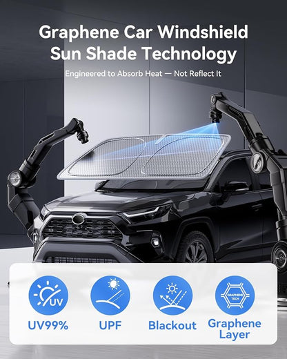 helloleiboo Windshield Sun Shade for Toyota RAV4 2019-2026, Graphene Honeycomb Heat Shield with UV Protection, Foldable Custom Fit Front Window Sunshade, Silver 62" x 31"