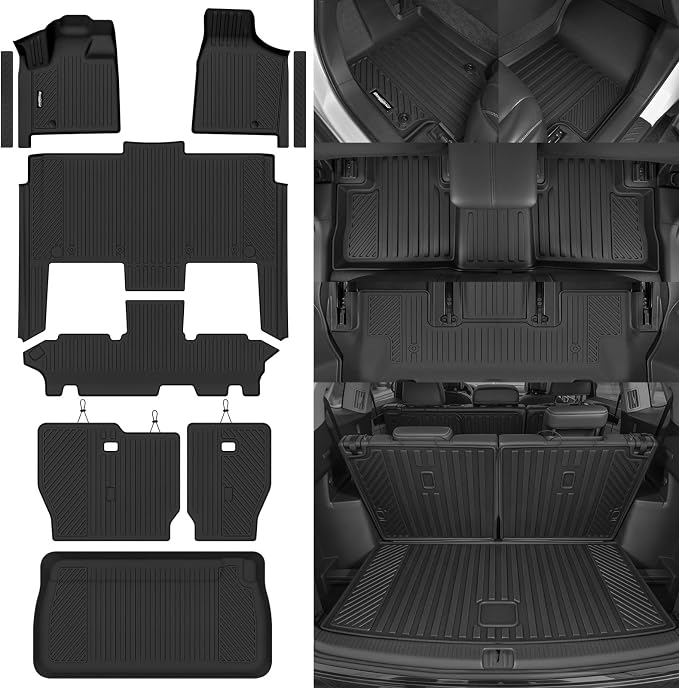 Floor Mats for 2011-2021 Dodge Grand Caravan 7 Seats, Trunk Mat and Backrest Mat & Door Sill Guard All Weather TPE Protector for Dodge Grand Caravan Accessories