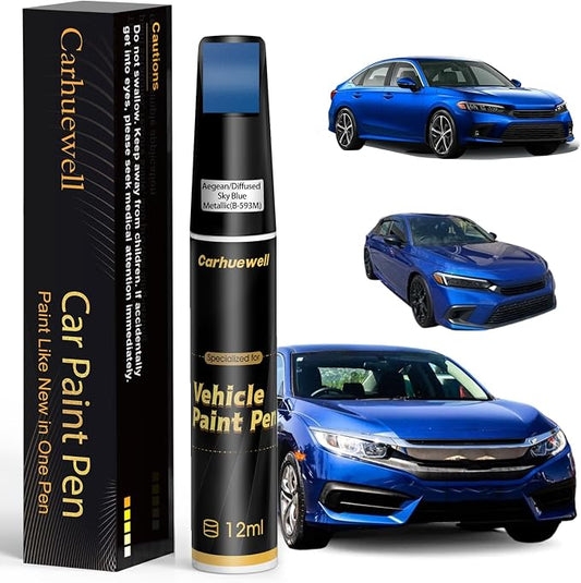 B-593M Aegean/Diffused Sky Blue Metallic Touch Up Paint Compatible with Honda, Exact Match Car Paint Pen Automotive Scratch Repair Remover Kit Quick & Easy Solution for Vehicle Chips and Nicks