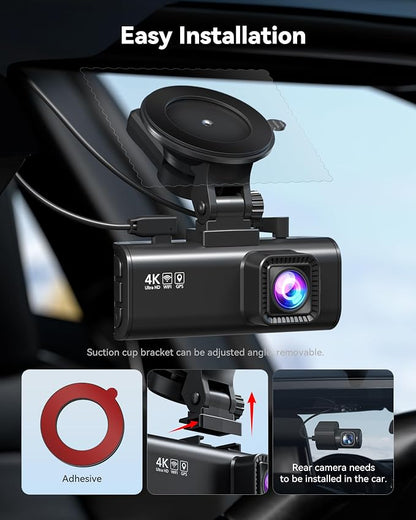REDTIGER 4K Dash Cam Front Rear, STARVIS 2 Sensor, Free Card Included, 5.8GHz WiFi-20MB/s Fast Download, Dash Camera for Cars with GPS, WDR Night Vision, 170°Wide Angle, 24H Parking Mode(F7NP)