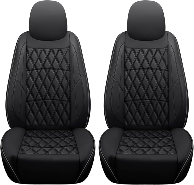 NS YOLO Leather Car Seat Covers,Universal Fit for Most Cars,SUVs and Sedans,Waterproof Luxury Leatherette Cushions, 2 Seats Protectors (Black, Front Pair-2 Seats(Driver and Passenger))
