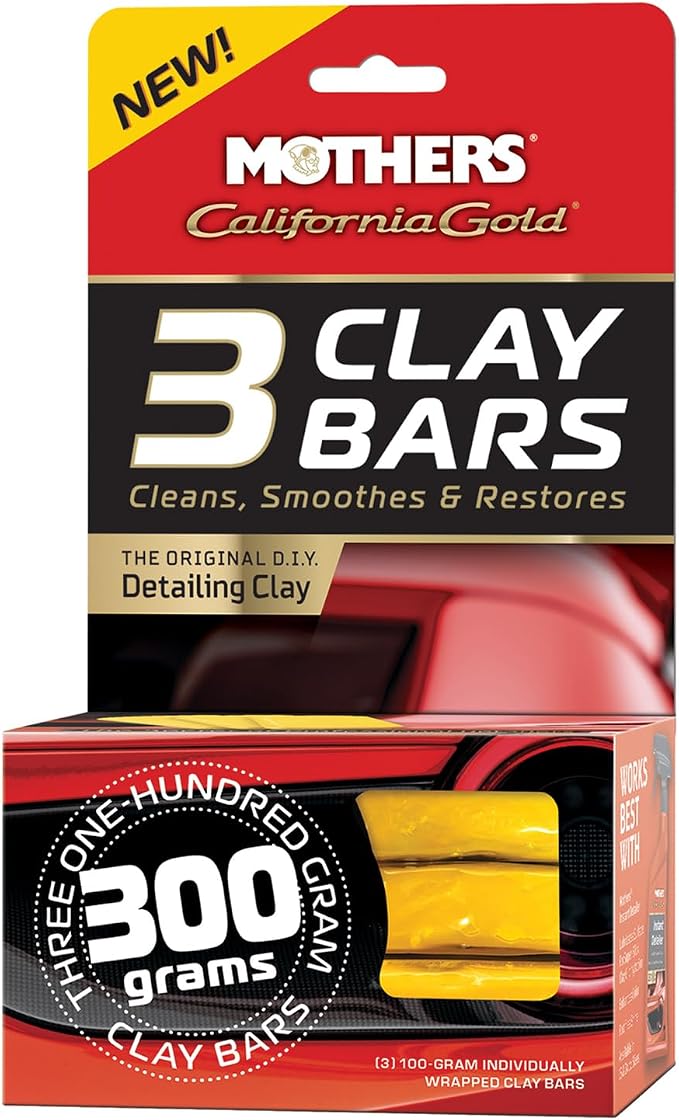 Mothers California Gold 3 Clay Bars, 3 100-gram — Removes Overspray, Brake Dust, Bugs & More, Restores Smooth, Brilliant Finish to Paint, Chrome, Glass & Plastic, Safe & Easy to Use (07242)