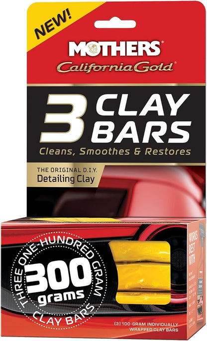 Mothers California Gold 3 Clay Bars, 3 100-gram — Removes Overspray, Brake Dust, Bugs & More, Restores Smooth, Brilliant Finish to Paint, Chrome, Glass & Plastic, Safe & Easy to Use (07242)