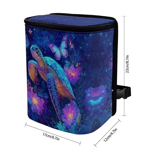 Talayituse Daisy Turtle Butterfly Print Car Trash Bin, Large Size Auto Trash Can Adjustable Portable Garbage Can with Lid, Vehicle Hanging Bag for Headrest Front Back Seat