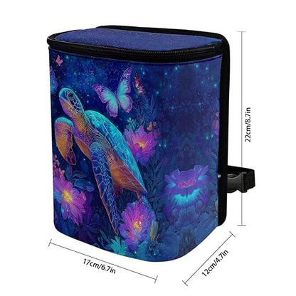 Talayituse Daisy Turtle Butterfly Print Car Trash Bin, Large Size Auto Trash Can Adjustable Portable Garbage Can with Lid, Vehicle Hanging Bag for Headrest Front Back Seat