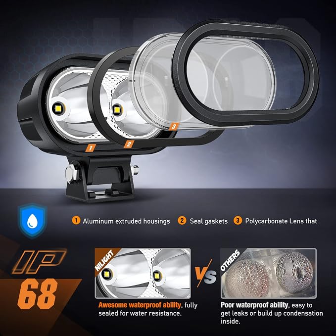 Nilight 2 PCS 4 Inch Motorcycle LED Pods 2100LM Built-in EMC Driving Light Super Spotlight Offroad Fog Lights w/ 16AWG DT Wiring Kit for Motorbike SUV ATV Truck Boat Tractor Forklift