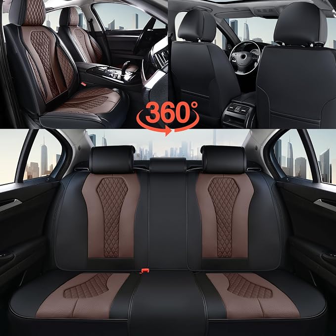 Coverado Car Seat Covers, Seat Covers Full Set, Coffee Car Seat Cover, Auto Seat Covers Front Seats Rear Seat Cover, Luxury Car Seat Cushion,Leather Seat Cover Seat Protector Universal Fit Most Cars