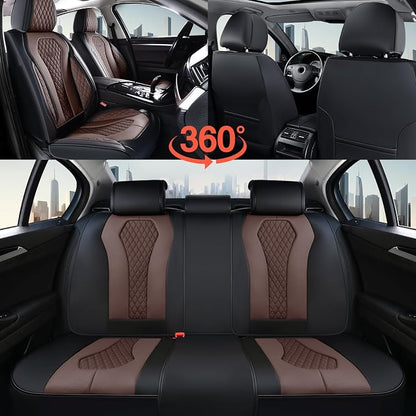Coverado Car Seat Covers, Seat Covers Full Set, Coffee Car Seat Cover, Auto Seat Covers Front Seats Rear Seat Cover, Luxury Car Seat Cushion,Leather Seat Cover Seat Protector Universal Fit Most Cars