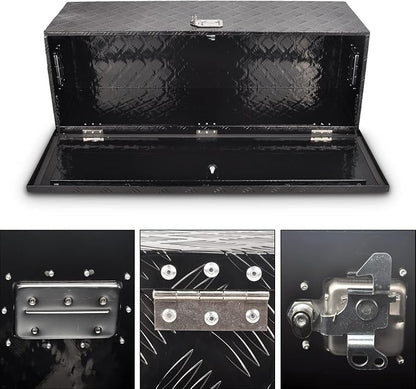 44 Inch Aluminum Truck Bed Tool Box, 5 Bar Tread Truck Tool Box with Lock&Keys, Heavy Duty Waterproof Flatbed tool box for Vans, Trailers, RVS，Trucks, Black(44"x15"x15")