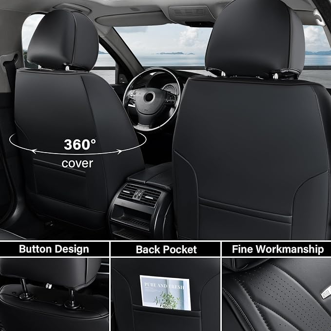 Coverado Front Seat Covers, 2 Pack Leather Seat Cover for Cars, Waterproof Seat Covers, Front Seat Car Seat Protectors, Driver Car Seat Cushions Universal Fit for Most Vehicles, Black